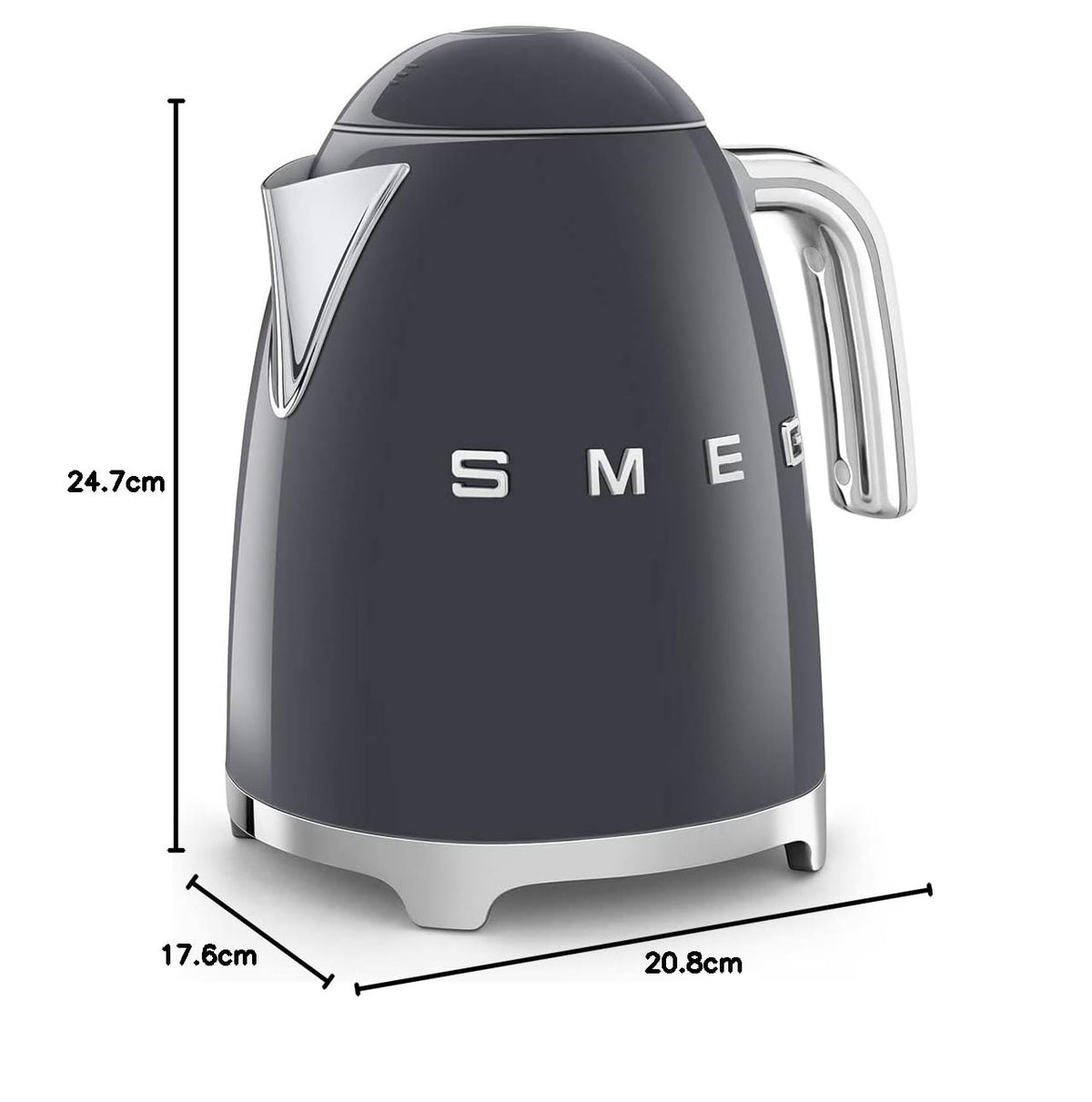 50's Style Jug Kettle 1.8 Qt 3000W Soft Opening 360 Swivel Base Slate Gray