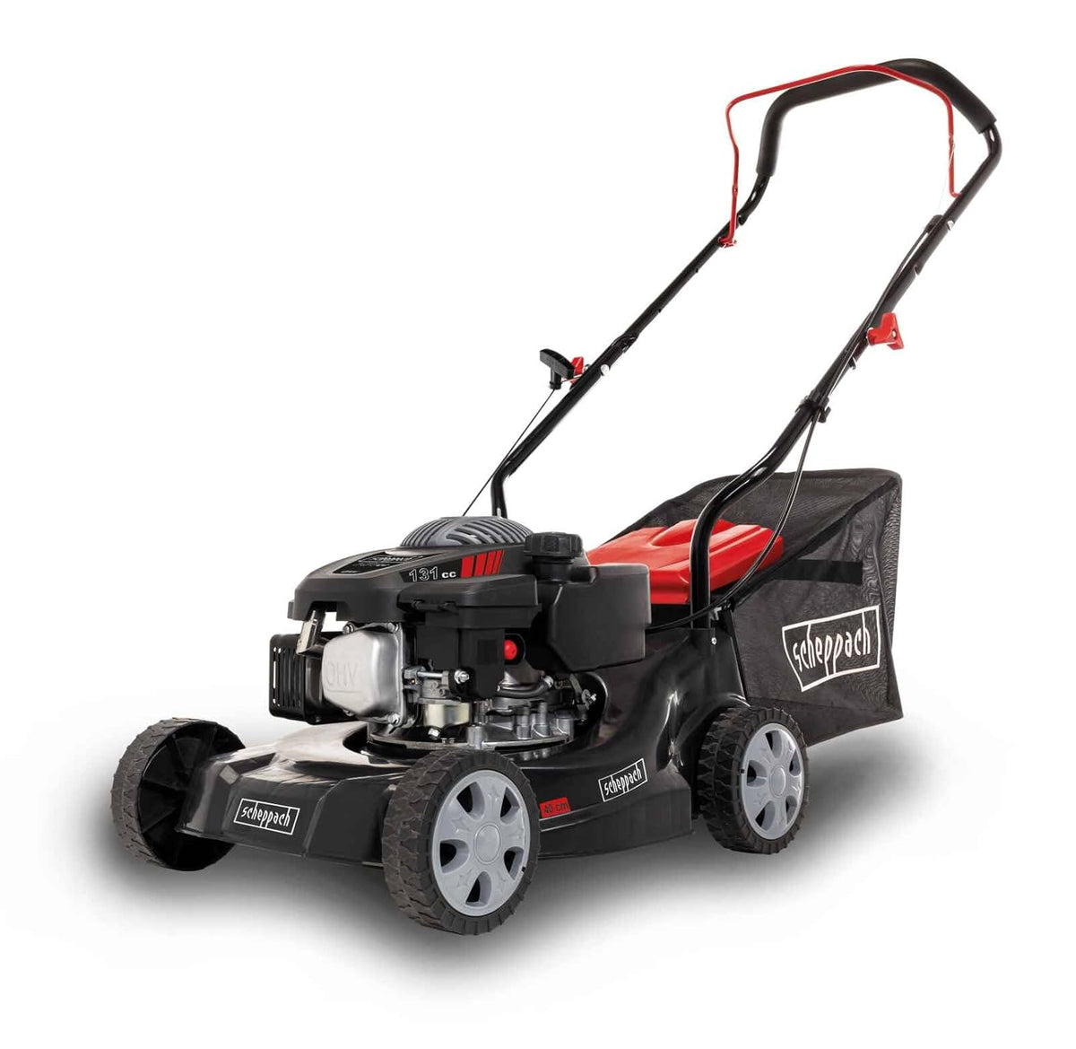 Self-Propelled Petrol Lawn Mower 16.5in 131cc 11.9 Gal Grass Box Red Black