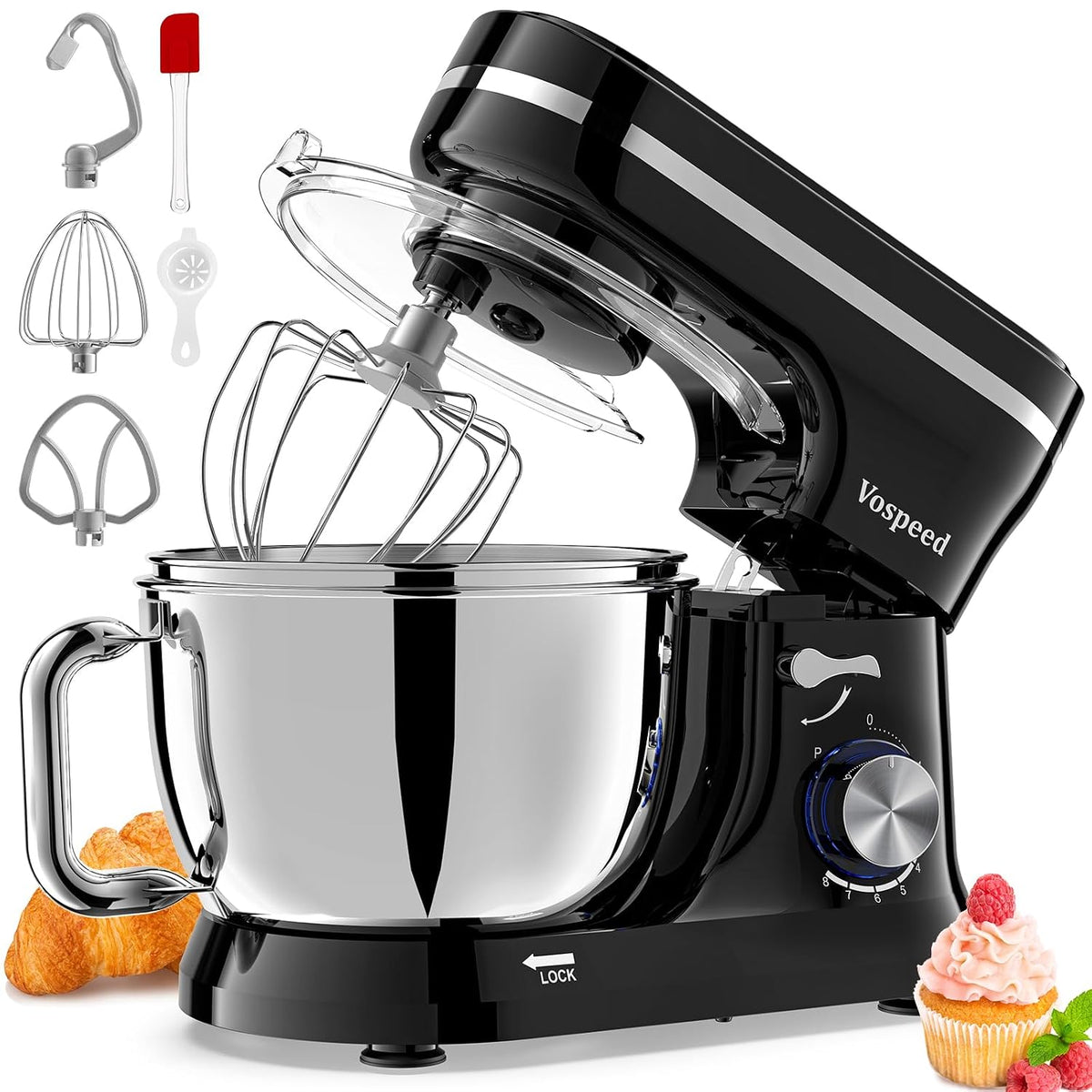 Stand Mixer 4.8 Qt+5.3 Qt Bowls 8-Speed 1000W Tilt-Head Blue