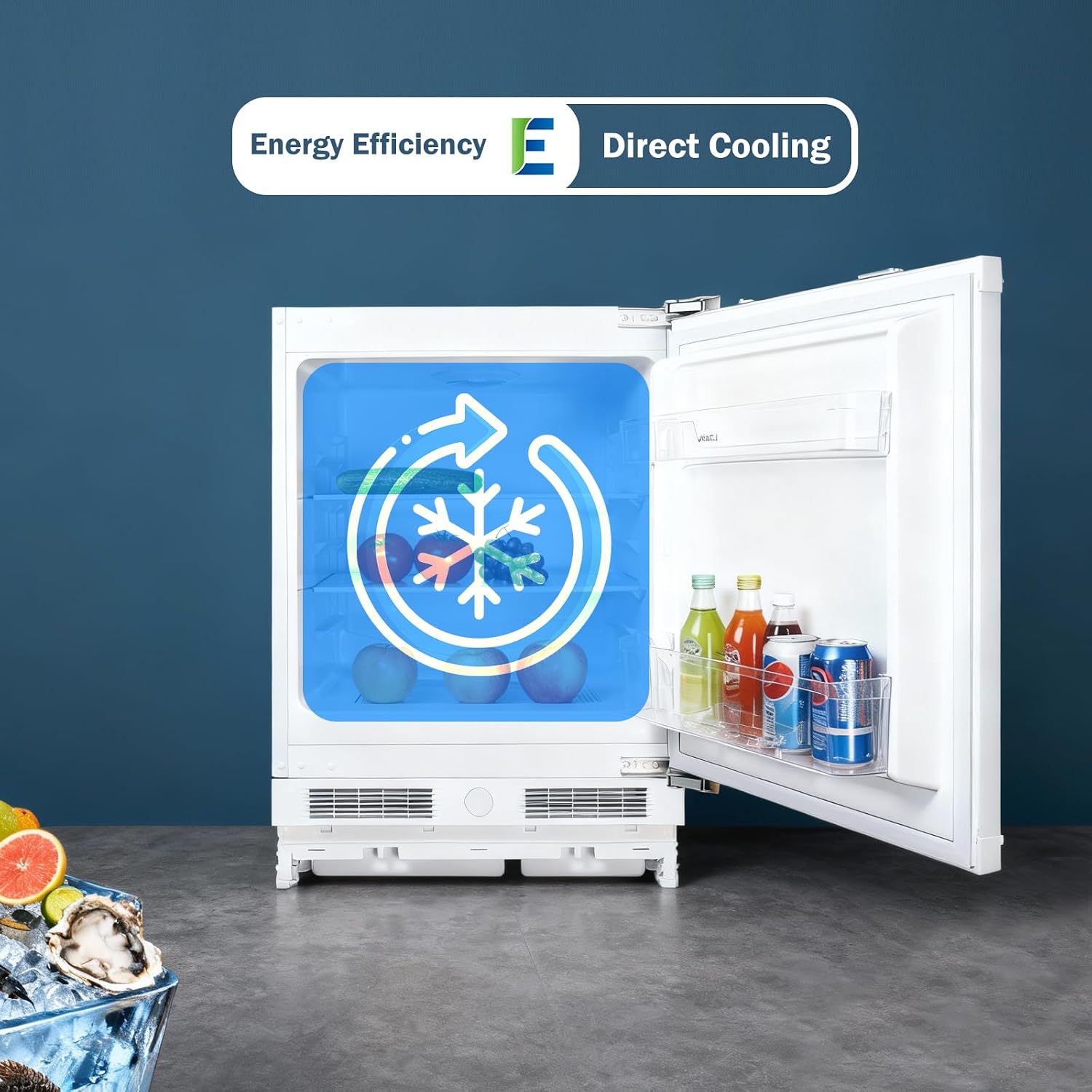 Integrated Under Counter Fridge 110L LED Light Reversible Door White
