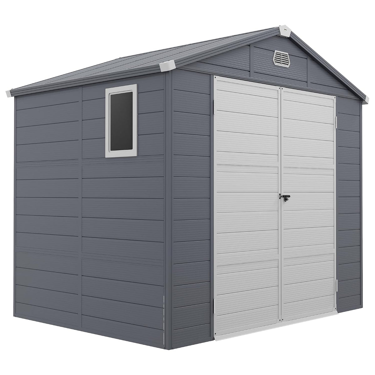 Plastic Garden Storage Shed 8 X 6 Ft Light Gray Aluminum Frame Lockable Door