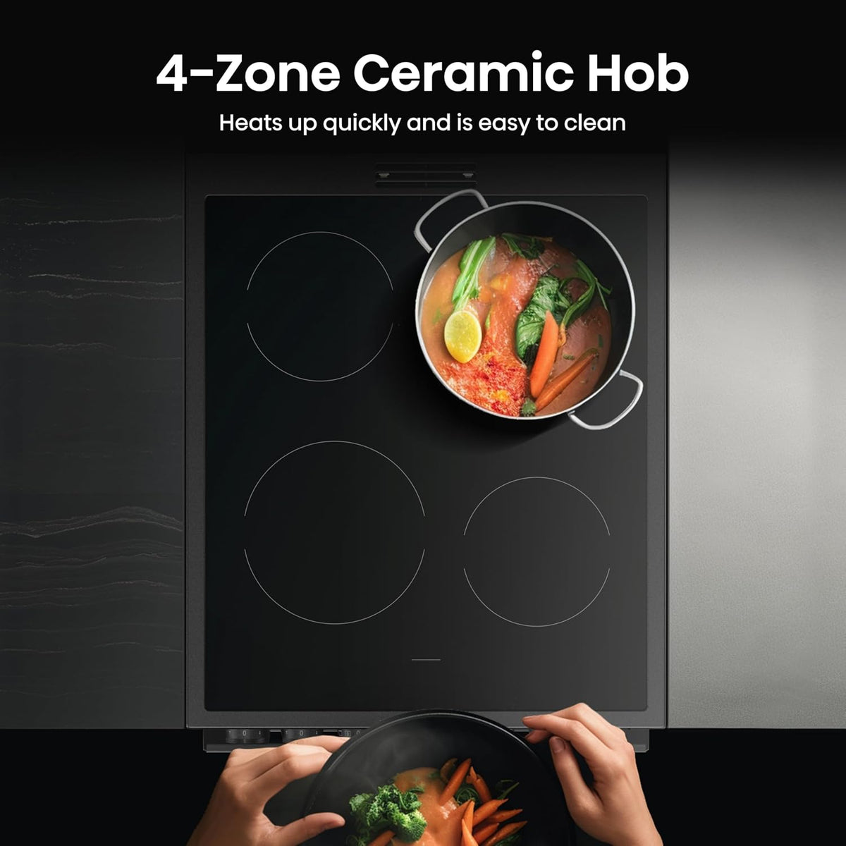 Electric Cooker 2.4 cu ft/1.5 cu ft Double Oven Air Fry Mode Ceramic Hob Black