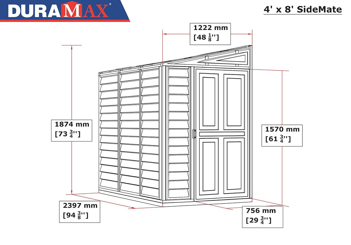 SideMate PLUS 4 x 8 Plastic Garden Shed 2.95 m² with Metal Foundation Kit Dark Gray