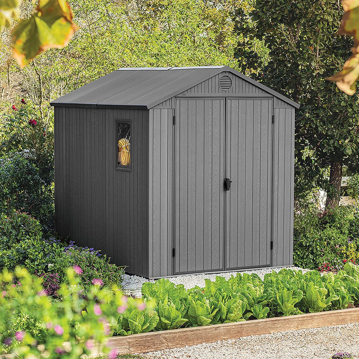 Garden Storage Shed 6 X 8 Ft Gray Resin Double Doors