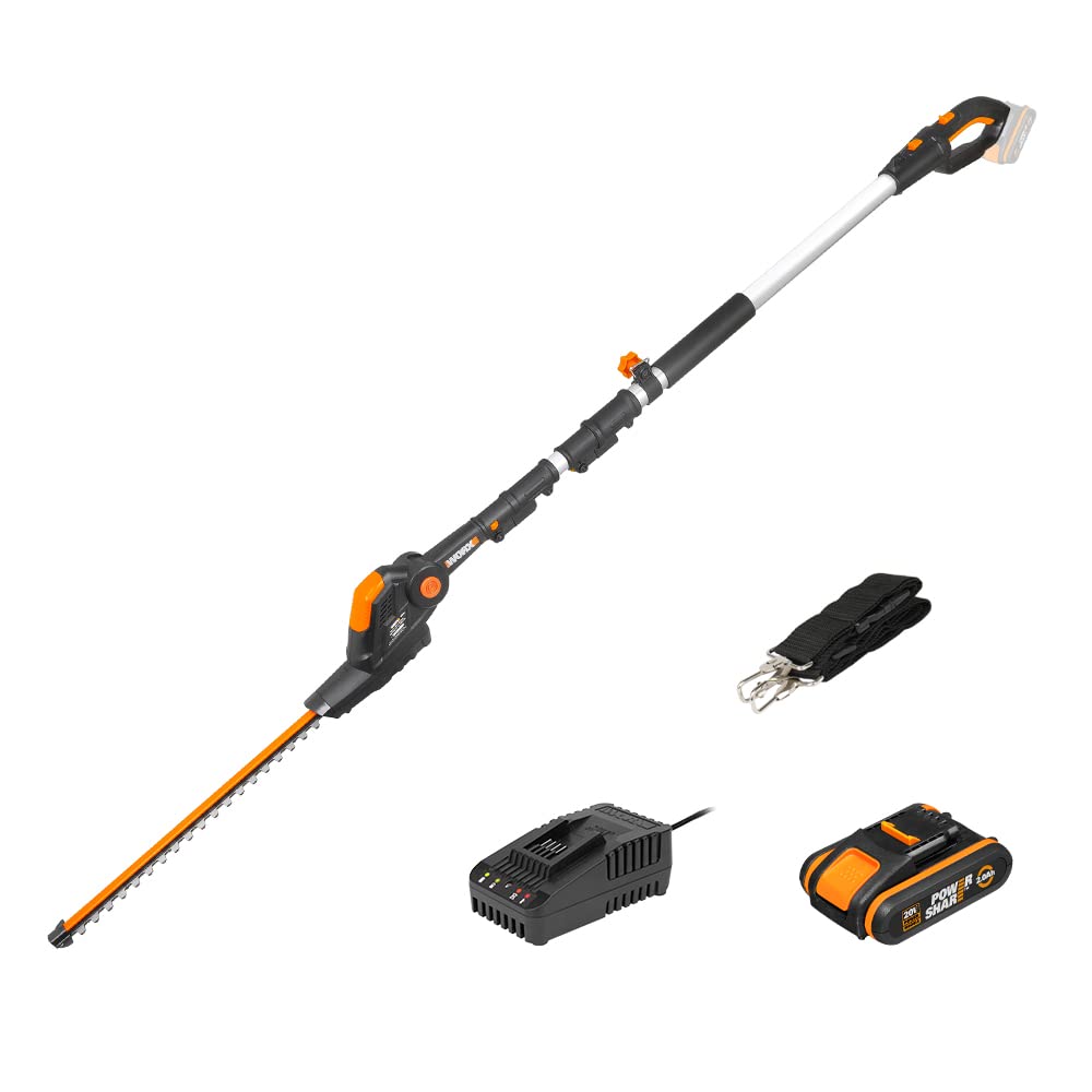 Cordless Pole Hedge Trimmer 17.7in 10.5ft Reach 10-Position Head Black