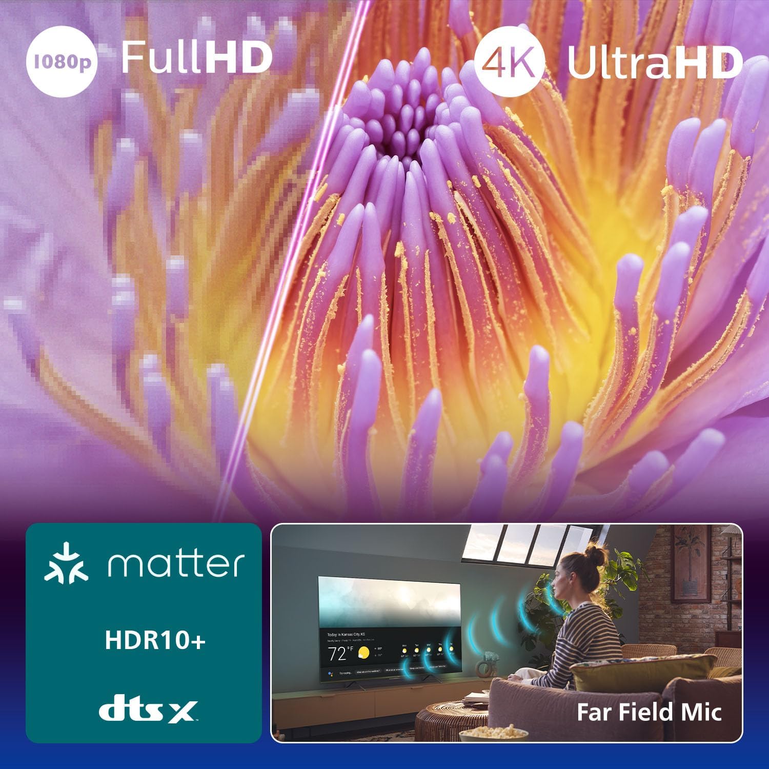 55PUS7200 4K LED Smart TV - Display 55'' with Platform Titan OS, Pixel Precise Ultra HD and Dolby Atmos Sound - Works with Alexa and Google Voice Assistant