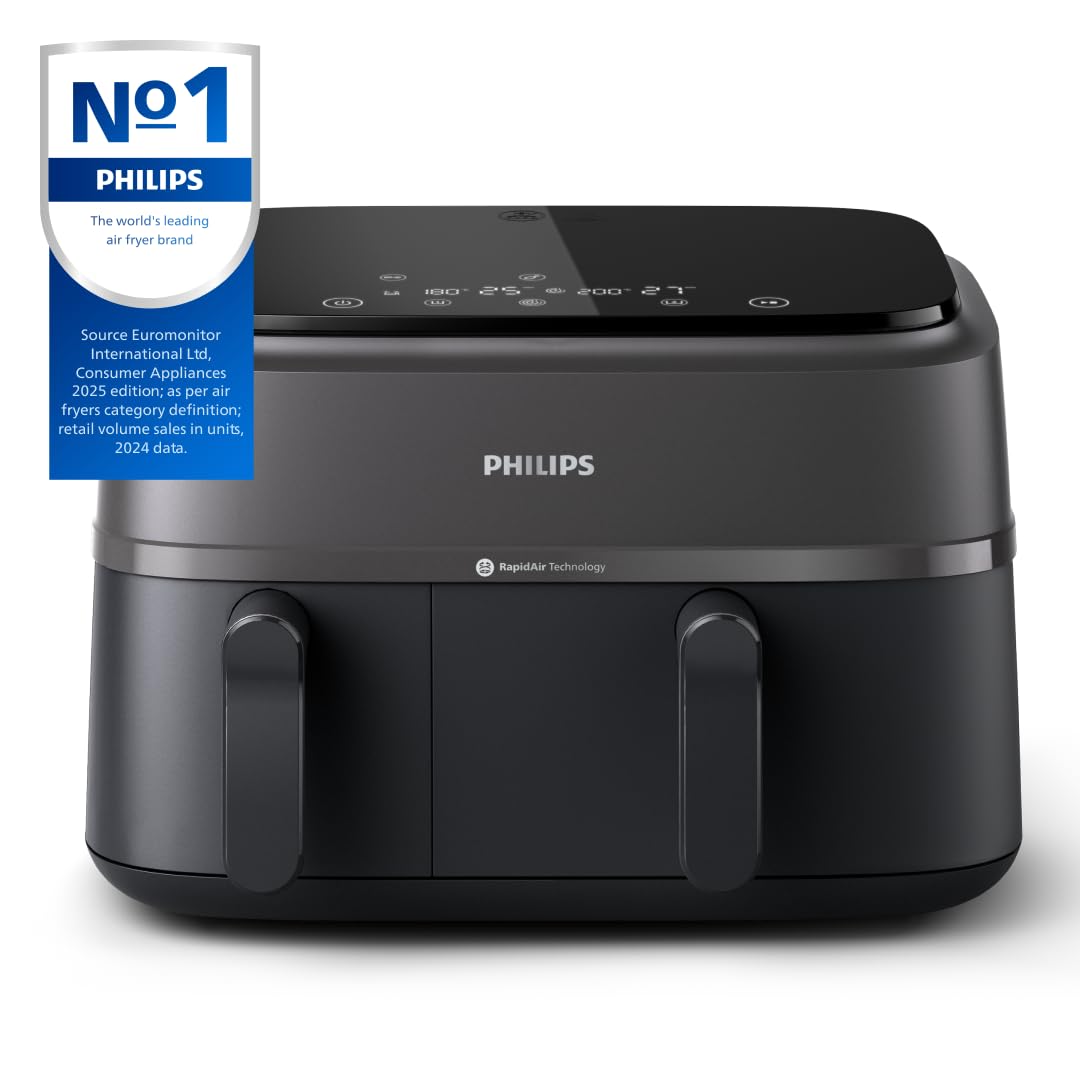 Dual Air Fryer 9.5 Qt 2750W 13 Presets Digital Touchscreen Black & Silver