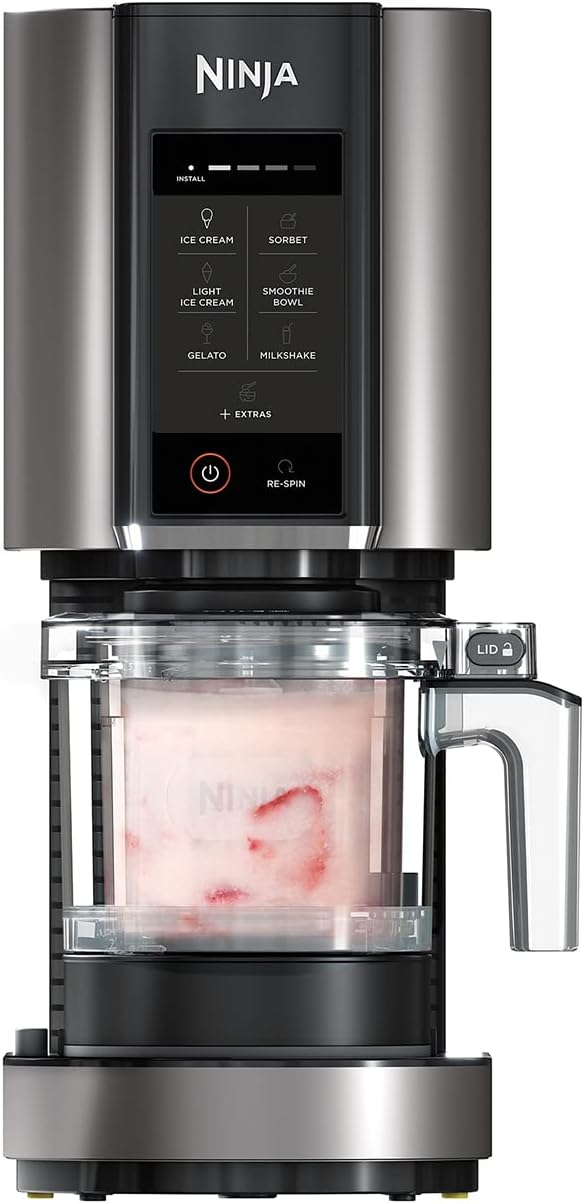 Ice Cream Maker 1.5 Qt 7 Programs Makes Gelato Sorbet Smoothie Bowl Black Silver