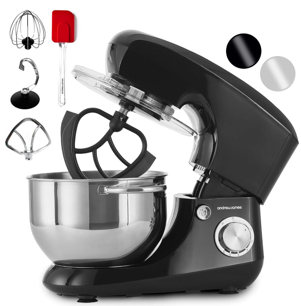 Stand Mixer 1300W 5.8 Qt Stainless Steel Bowl 6 Speeds Pulse Black