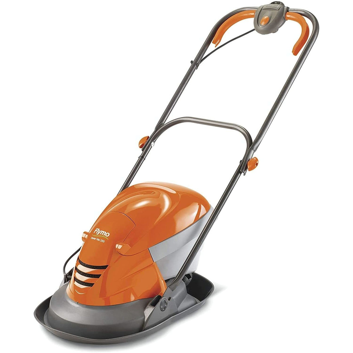 Hover Lawn Mower 9.8in 1400W 4 Gal Grass Box 4 Cutting Heights Orange Gray