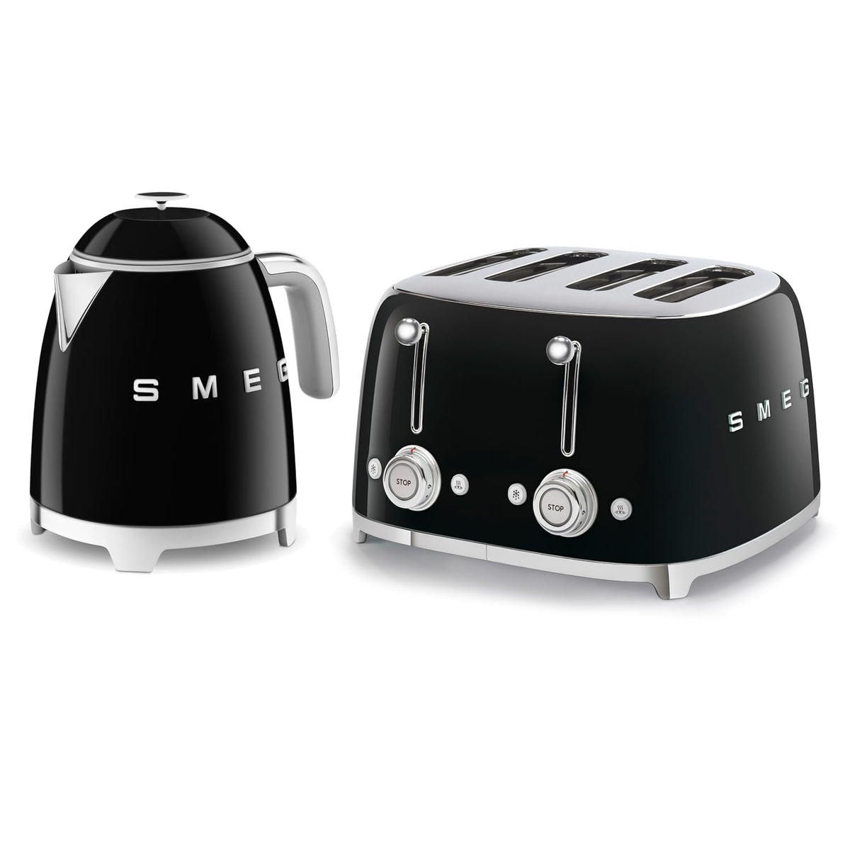 50'S Style Retro Range Breakfast Set 0.8 Qt 1400W Mini Kettle And 4-Slice 2000W Toaster Black