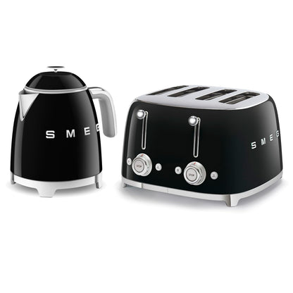 50'S Style Retro Range Breakfast Set 0.8 Qt 1400W Mini Kettle And 4-Slice 2000W Toaster Black
