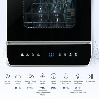 Portable Countertop Dishwasher 7 Programs 5.1 Qt Tank 3 Place Settings Black