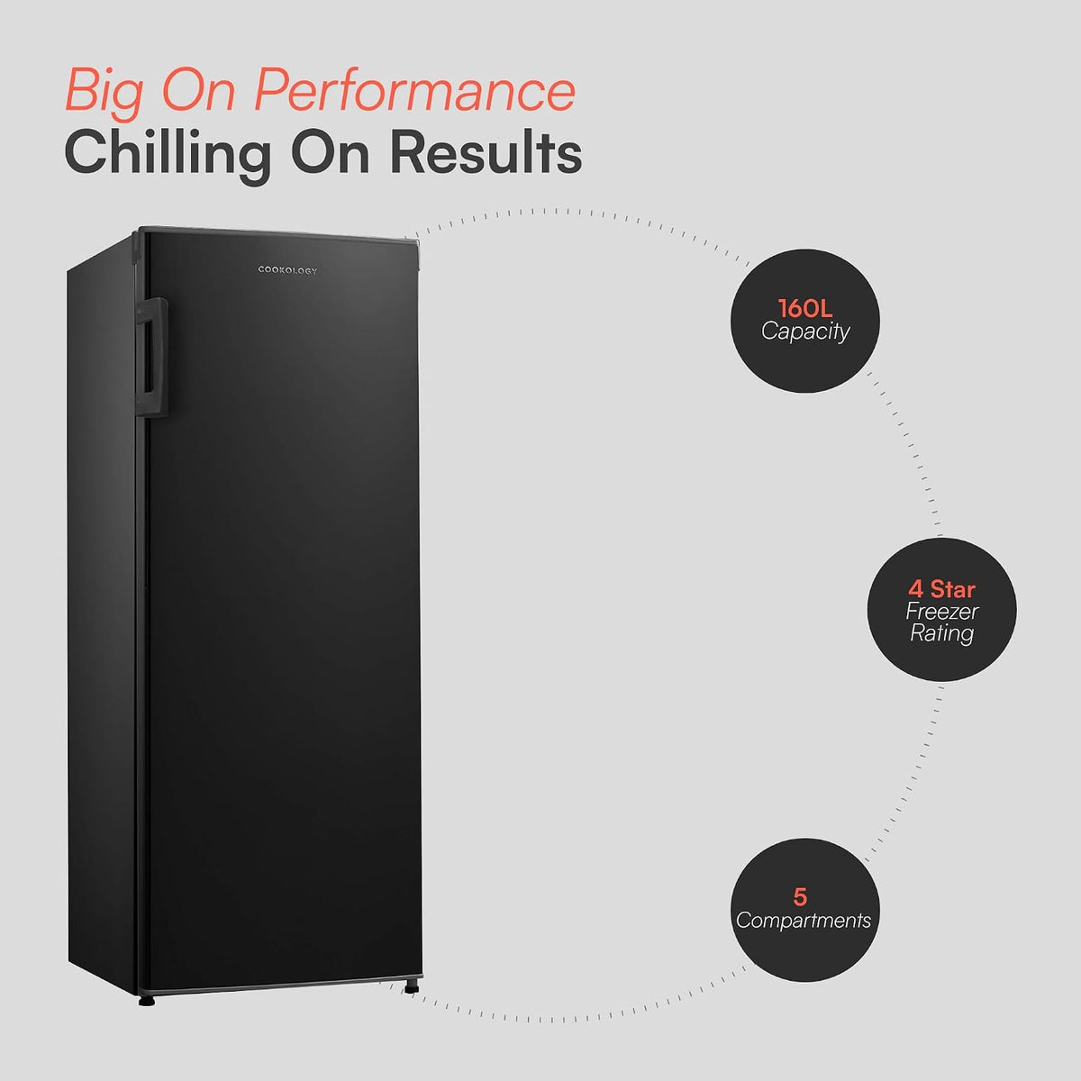 Tall Freestanding Freezer 5 cu ft Reversible Door 42dB Black