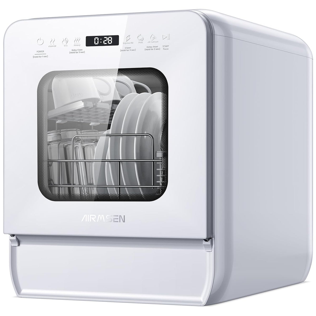 Portable Countertop Dishwasher 5.3 Qt Tank 9 Programs 14.6in Narrow White