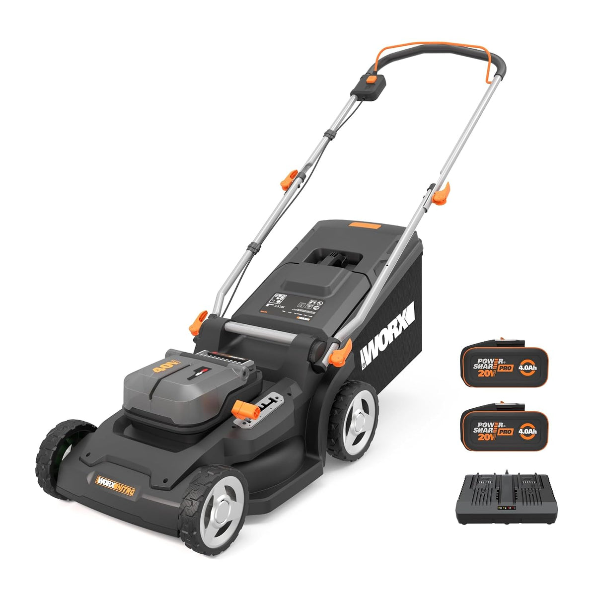 Cordless Lawn Mower 14.6in Cutting Width 6 Height Settings 0.8-2.8 in 40V 4.0Ah Black