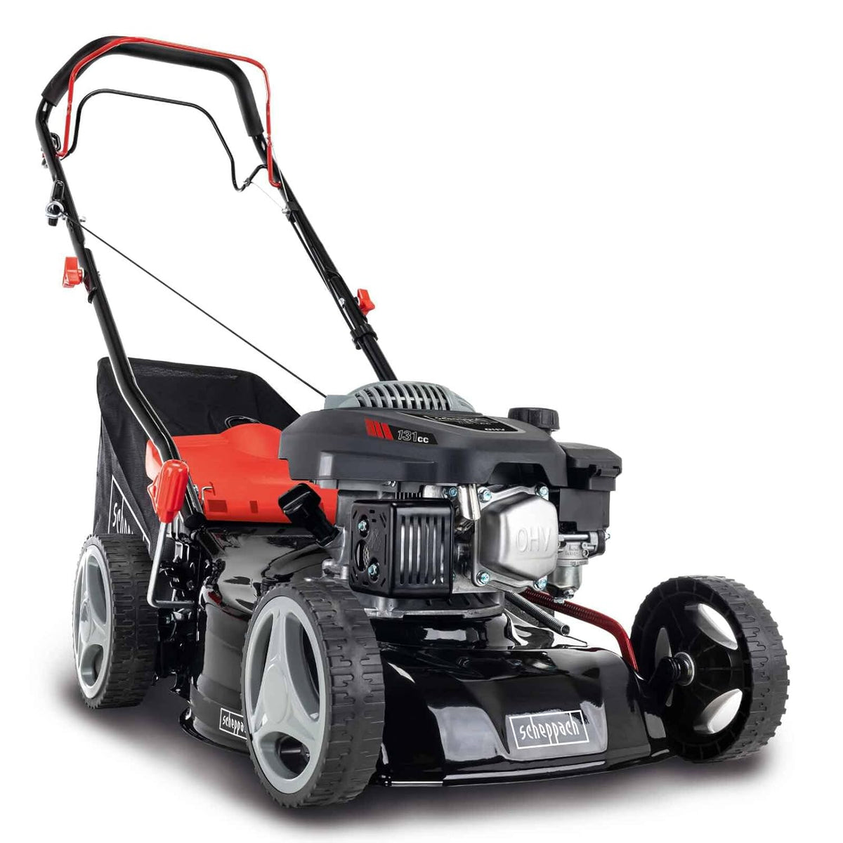 Self-Propelled Petrol Lawn Mower 16.5in 131cc 11.9 Gal Grass Box Red Black