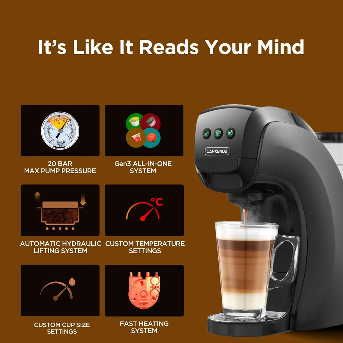 Pod Coffee Machine 5 In 1 20 Bar 0.8 Qt Black