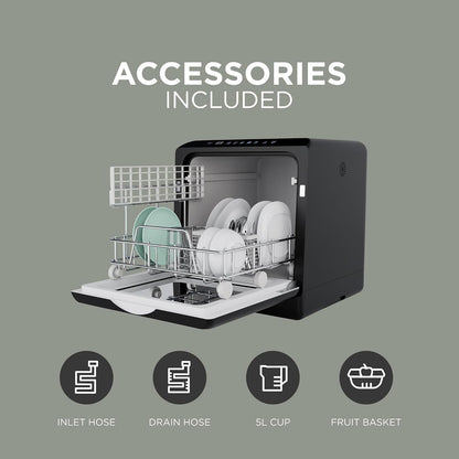 Mini Countertop Dishwasher 5.3 Qt Touch Control LED Display 6 Programs Black