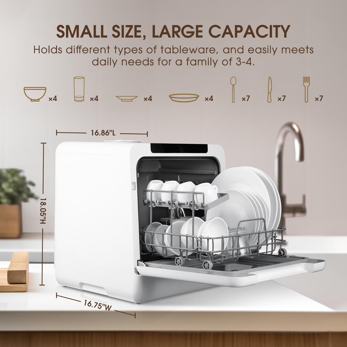 Table Top Dishwasher 5.3 Qt Water Tank 8 Programs Child Lock White