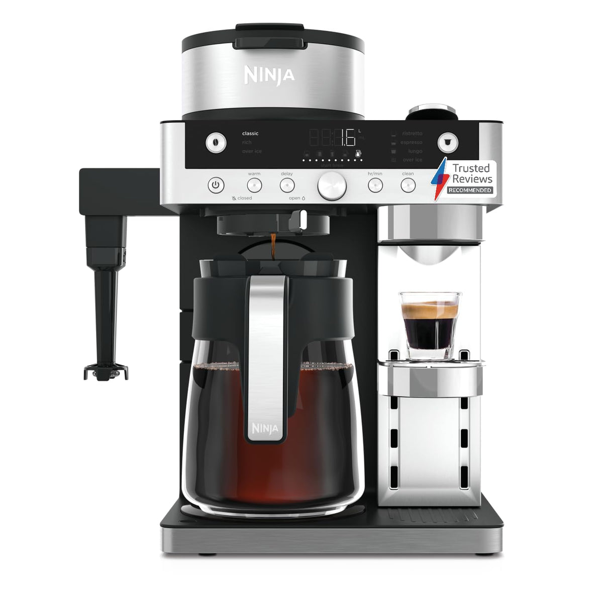 2-in-1 Filter Coffee And Pod Capsule Machine 1.9 Qt Built-in Milk Frother Black
