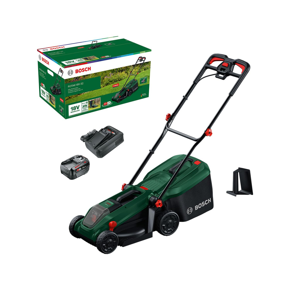 Cordless Lawn Mower 12.6in 9.2 Gal Grass Bag Mulch Plug Green