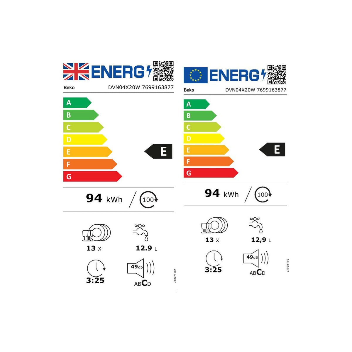 Freestanding Dishwasher 13 Place Settings 49dB Mini 30 Program LED Display White