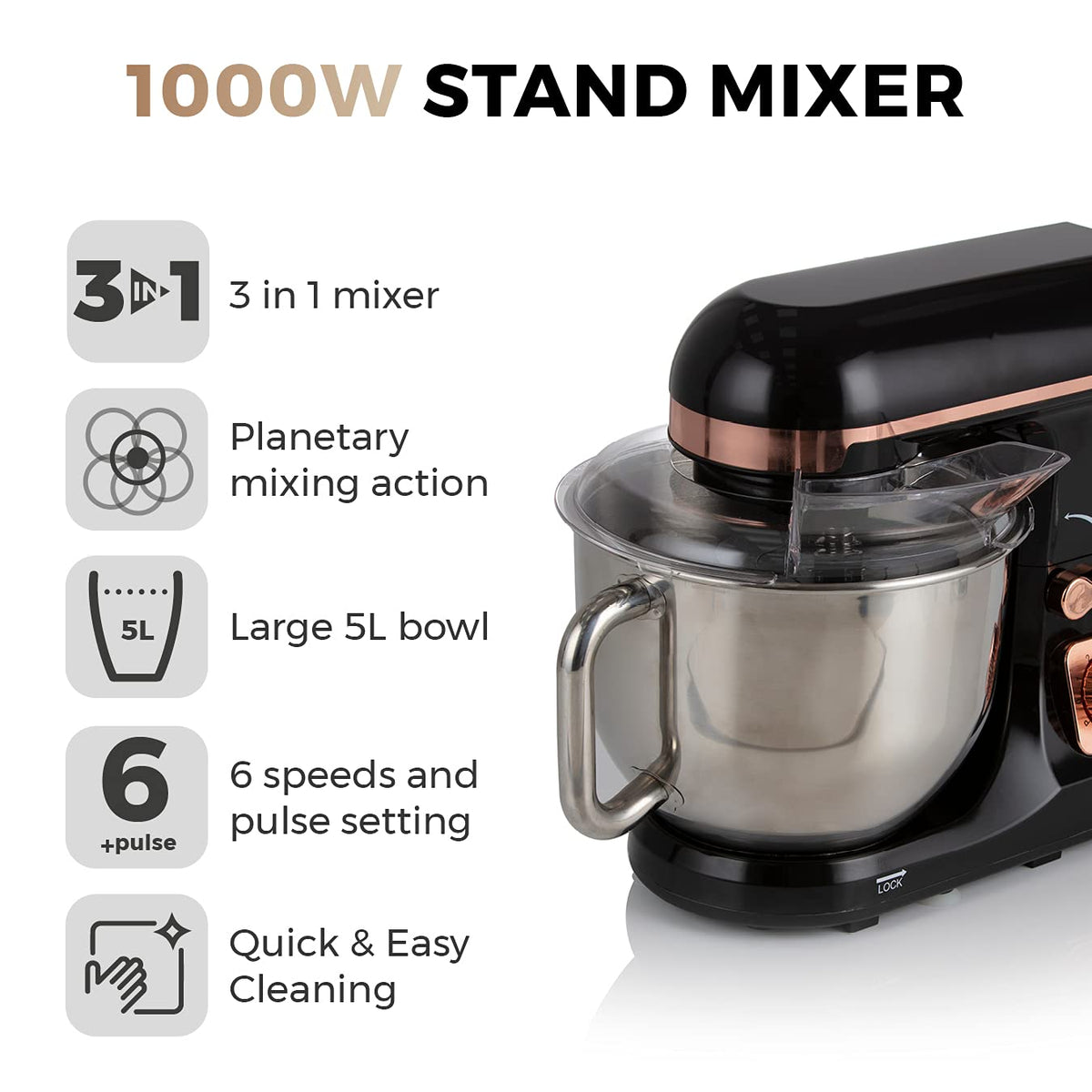 Stand Mixer 5.3 Qt 6 Speeds Pulse Function 1000W Rose Gold