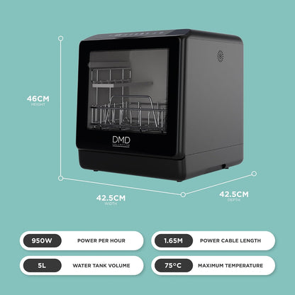 Mini Countertop Dishwasher 5.3 Qt Touch Control LED Display 6 Programs Black