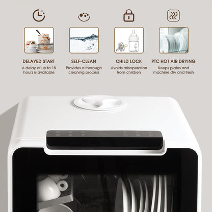 Table Top Dishwasher 5.3 Qt Water Tank 8 Programs Child Lock White