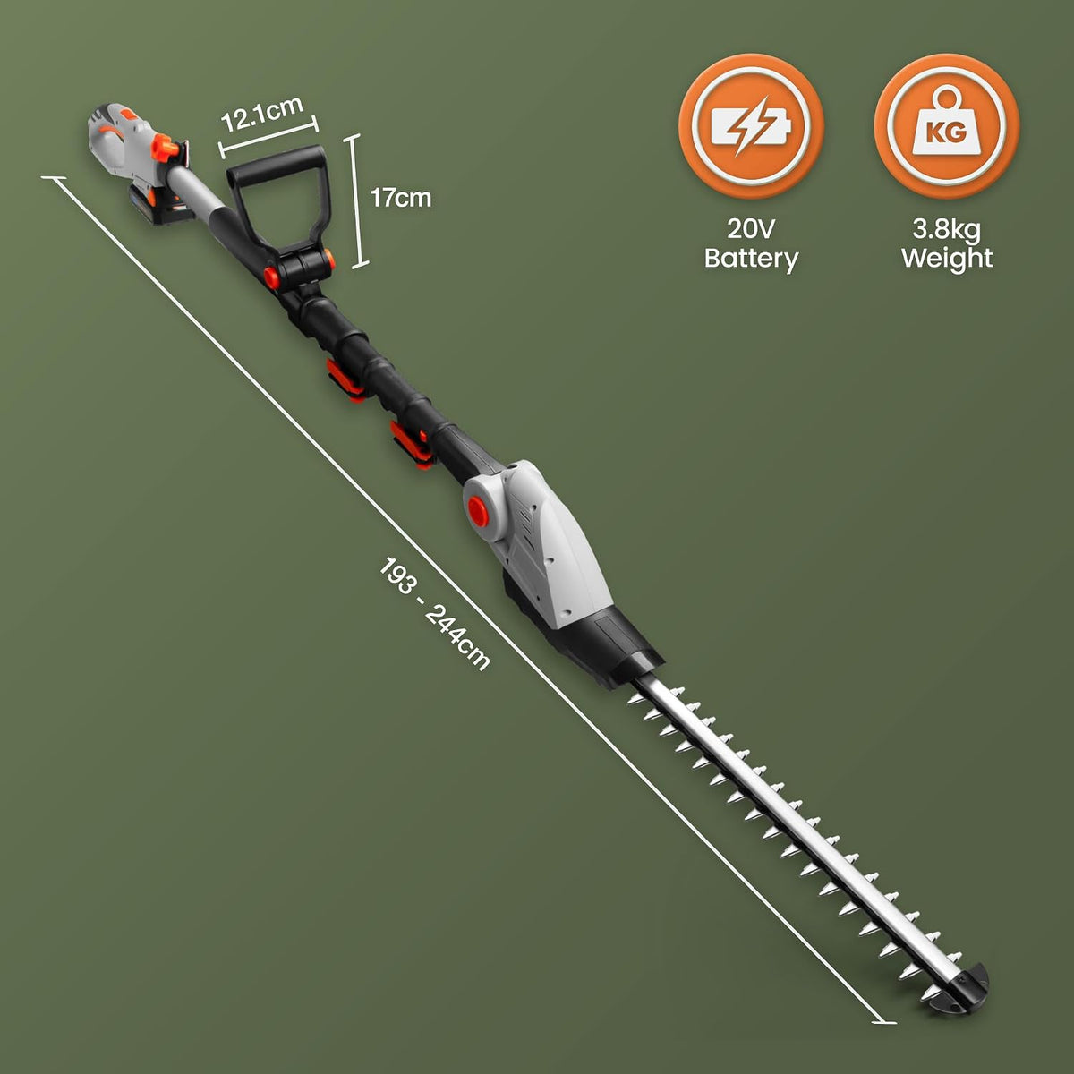 Cordless Pole Hedge Trimmer 76-96.1 in 20V 2 Batteries Harness Gray