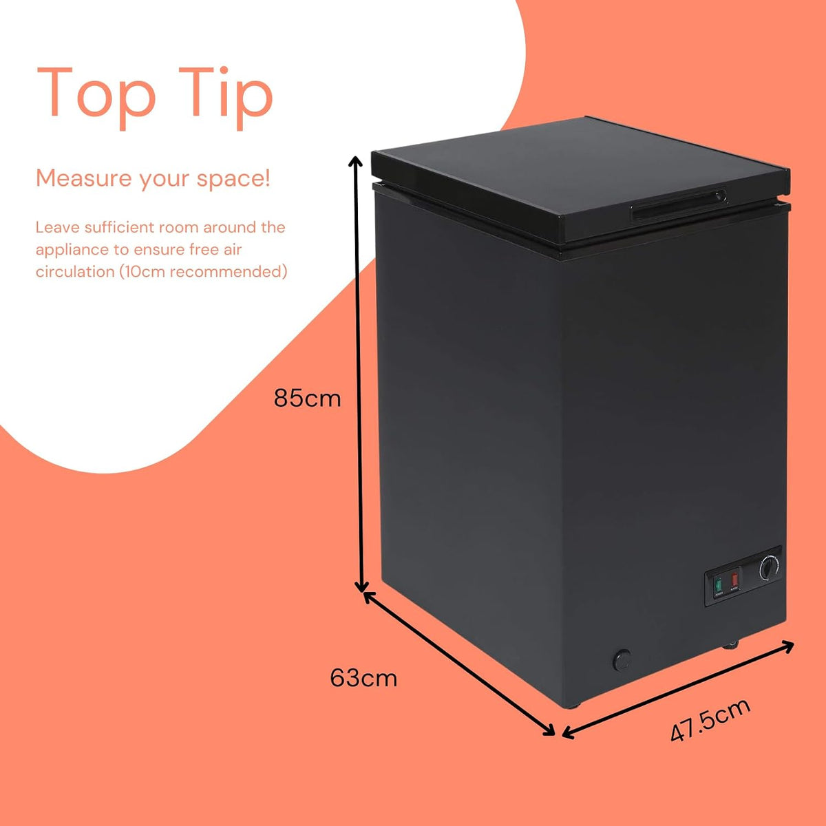 Chest Freezer 3.4 cu ft Slimline 18.7in Manual Defrost Black