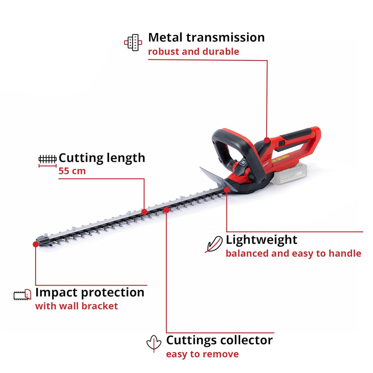 Cordless Hedge Trimmer 22in Laser-Cut Steel Blades