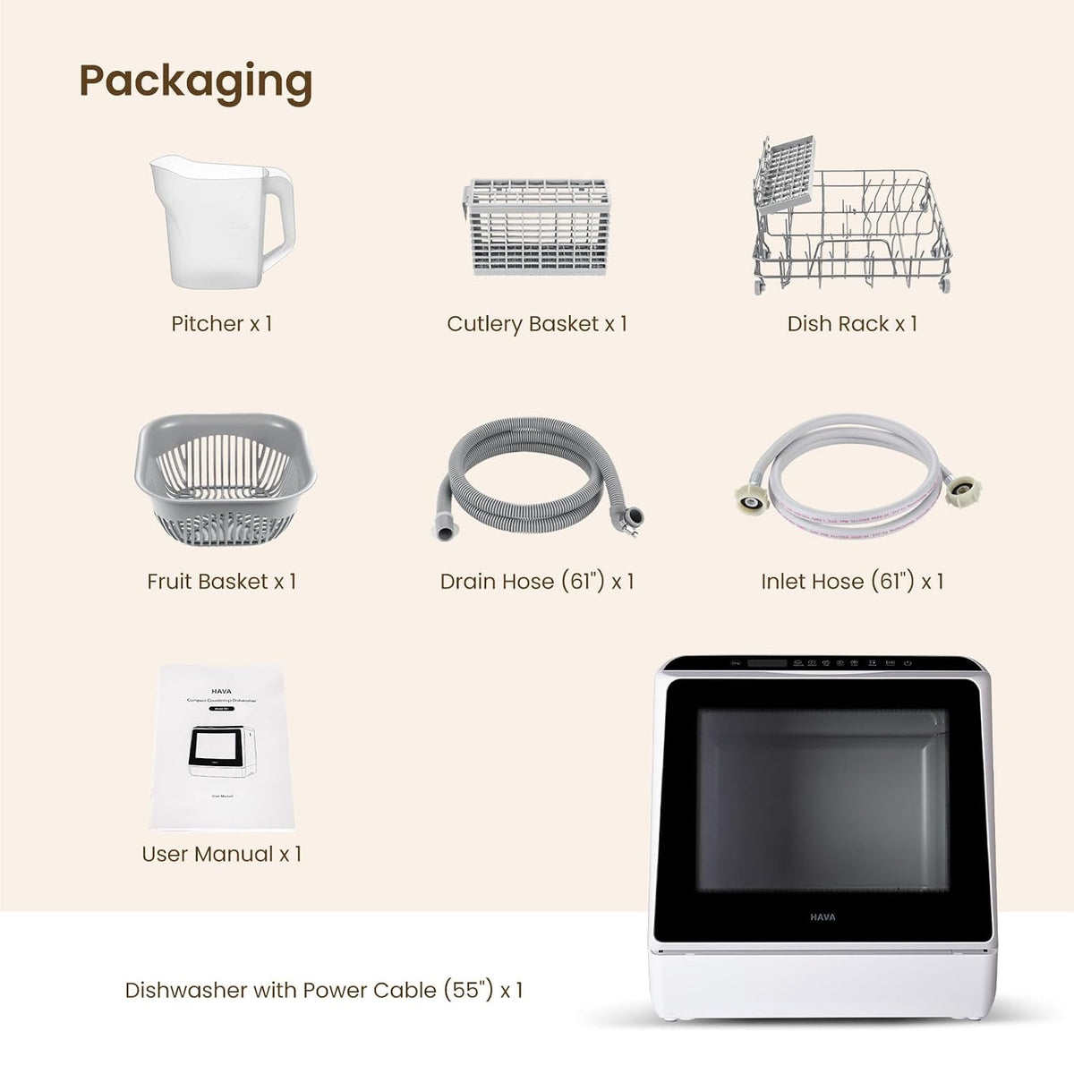 Table Top Dishwasher 5.3 Qt 6 Programs Built-In Water Tank White