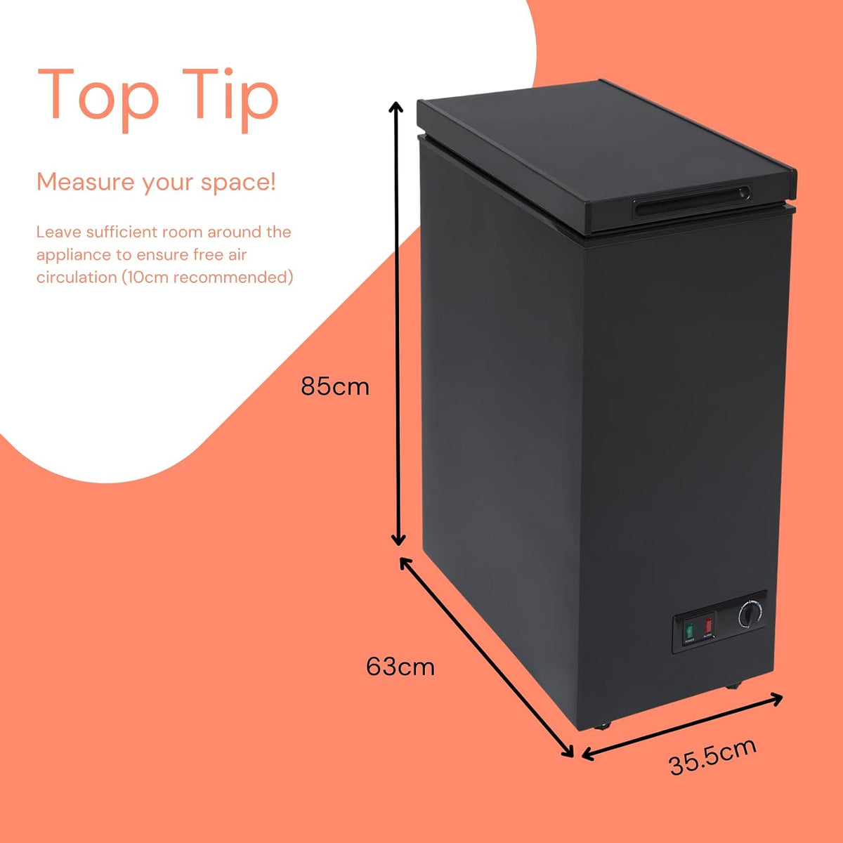 Chest Freezer 2.1 cu ft Slimline Compact Manual Defrost Black