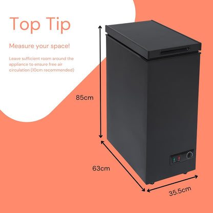 Chest Freezer 2.1 cu ft Slimline Compact Manual Defrost Black