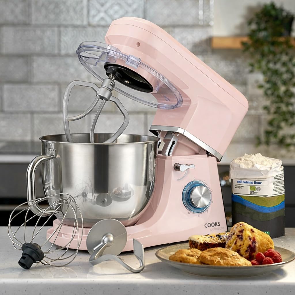 Stand Mixer 1200W 7.4 Qt Stainless Steel Bowl 6 Speeds Pulse Pink