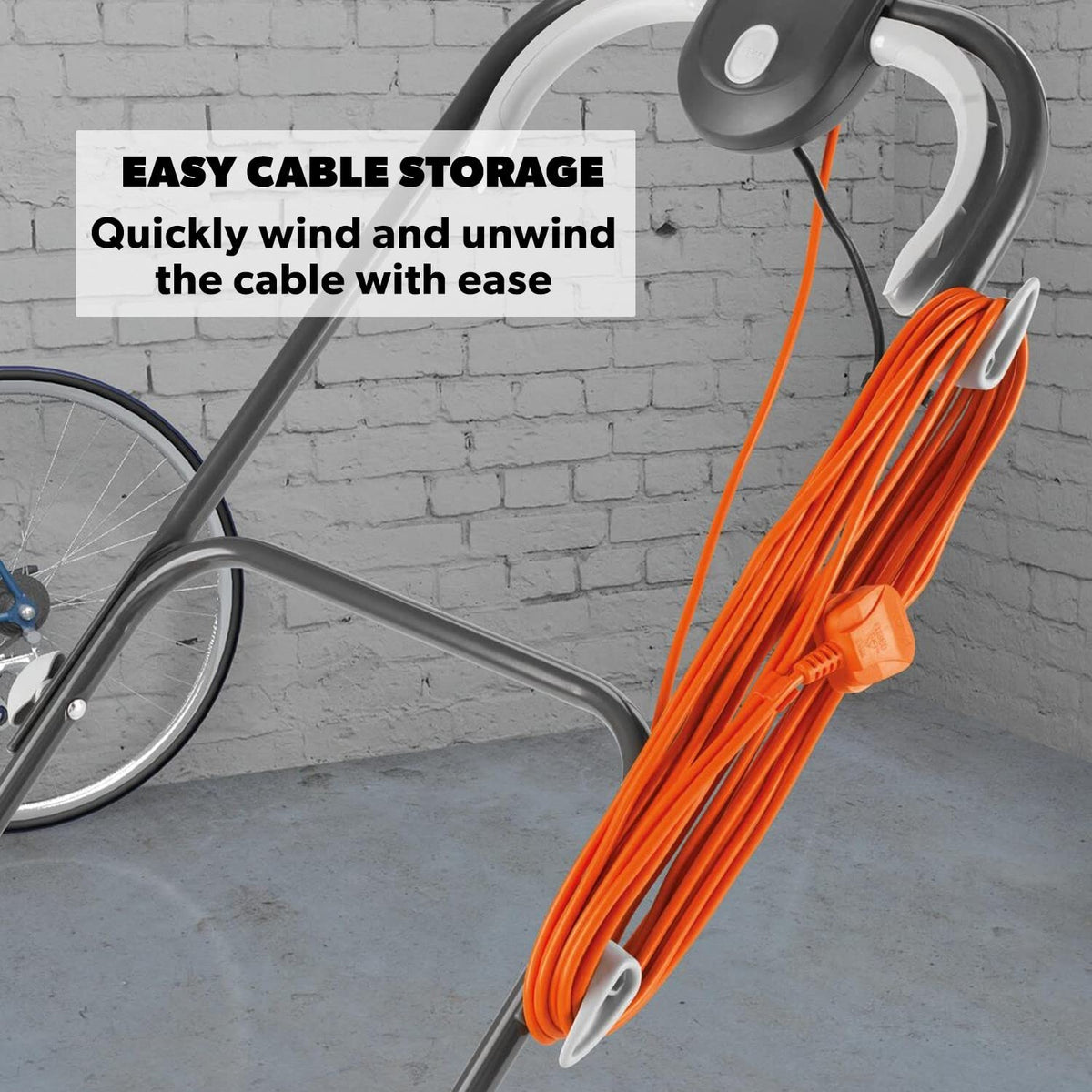 Hover Lawn Mower 9.8in 1400W 4 Gal Grass Box 4 Cutting Heights Orange Gray