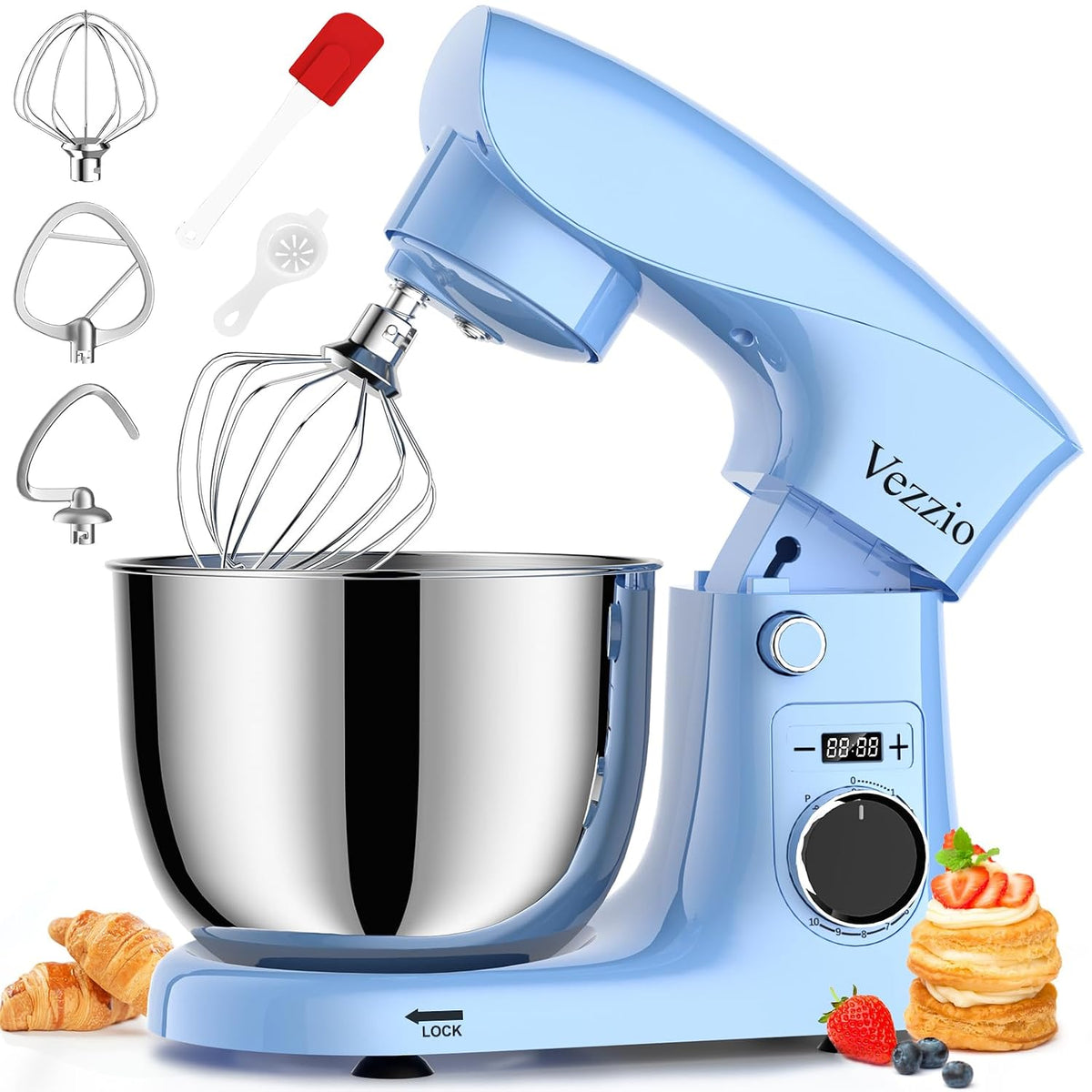 Stand Mixer 1500W 10 Speeds 5.8 Qt Tilt-Head Greengray