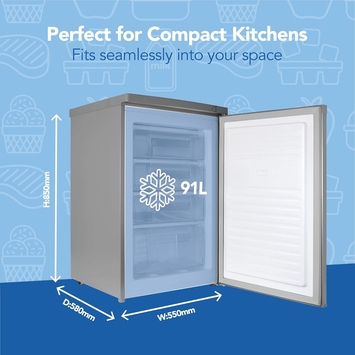 Freestanding Under Counter Freezer 3.2 cu ft Reversible Door Silver
