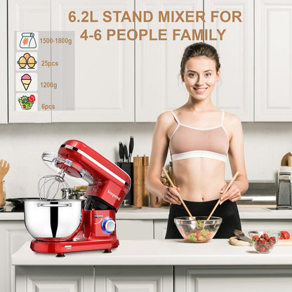 Stand Mixer 6.6 Qt 1500W 6 Speed Red