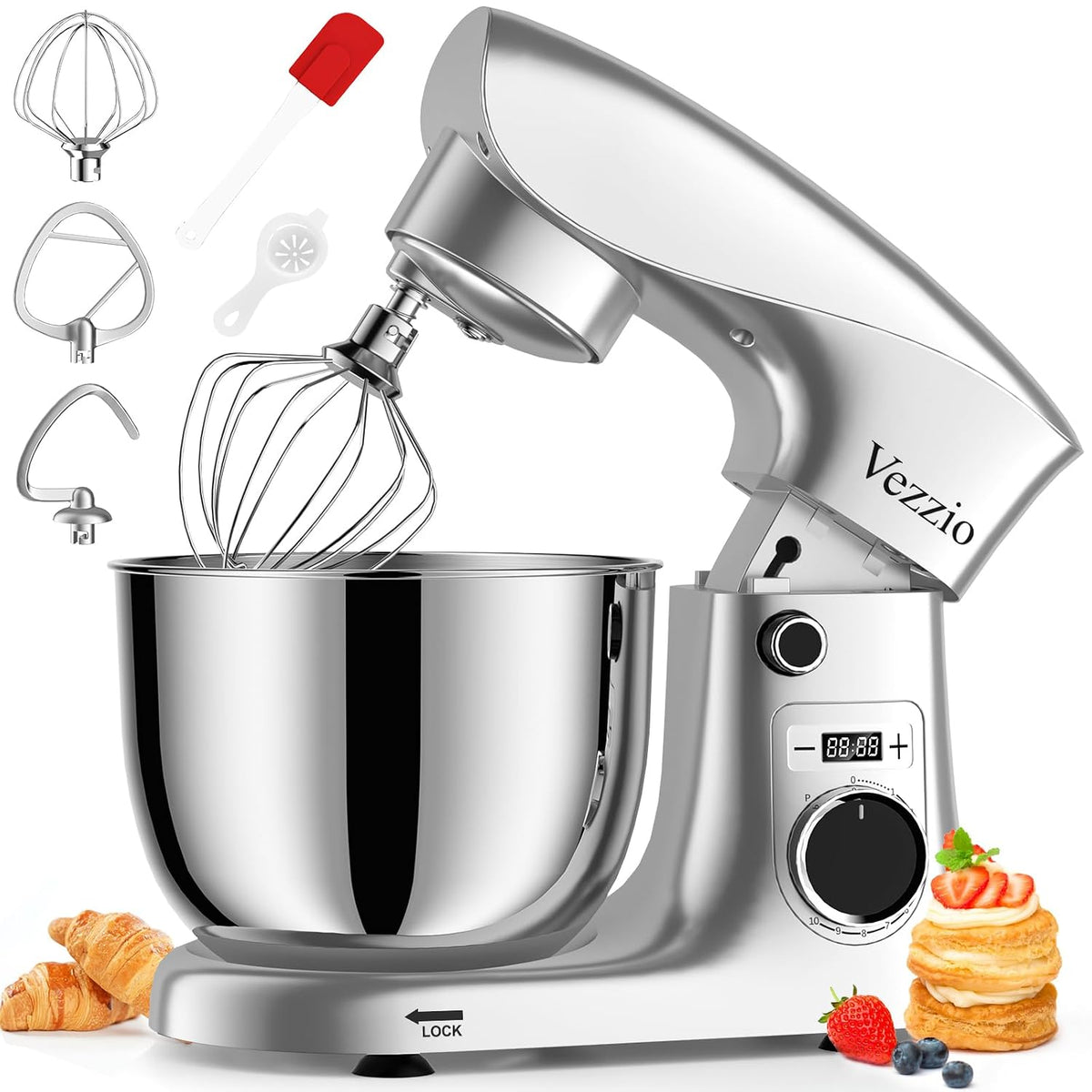 Stand Mixer 1500W 10 Speeds 5.8 Qt Tilt-Head Greengray