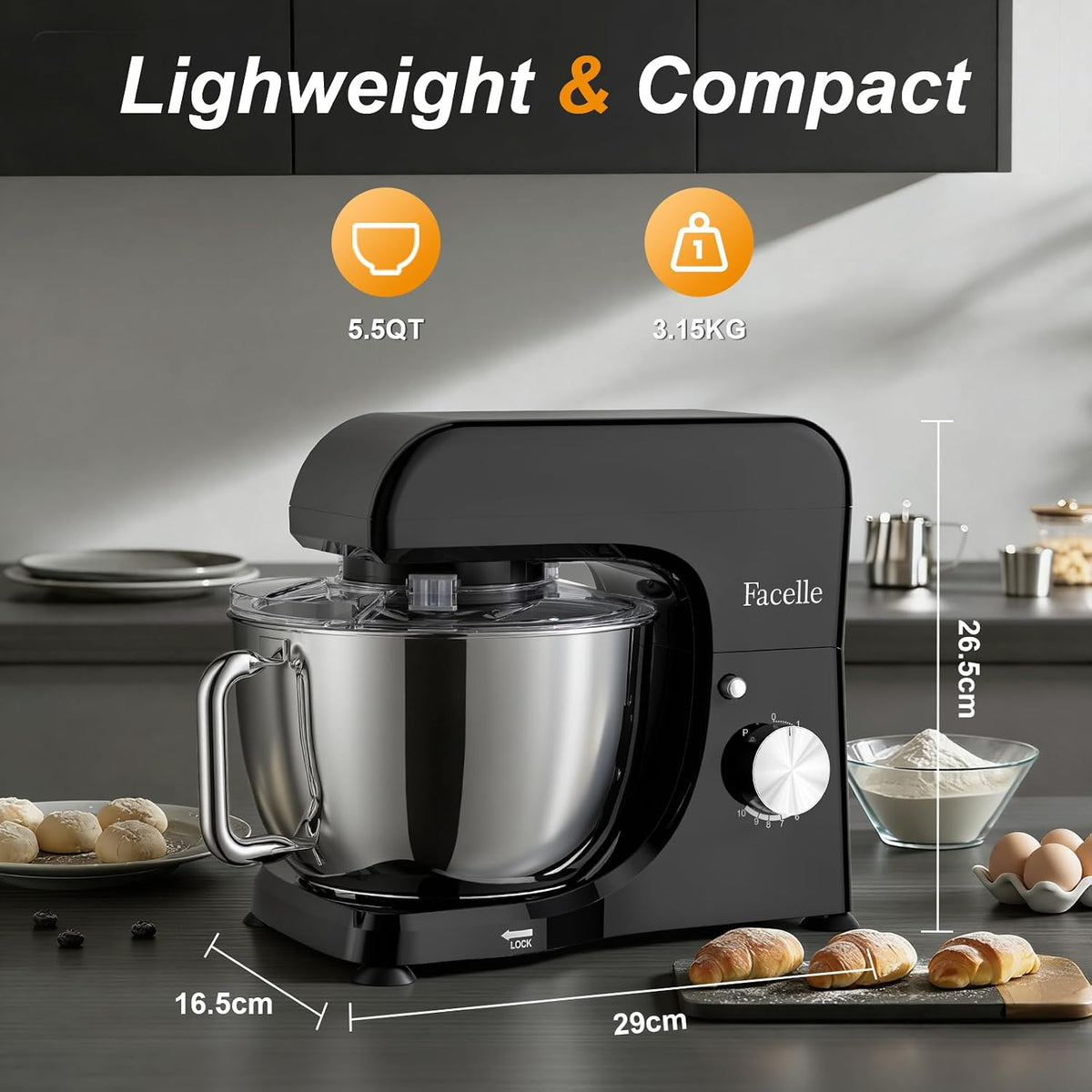 Stand Mixer 5.8 Qt 1500W 10 Speed Pulse Black