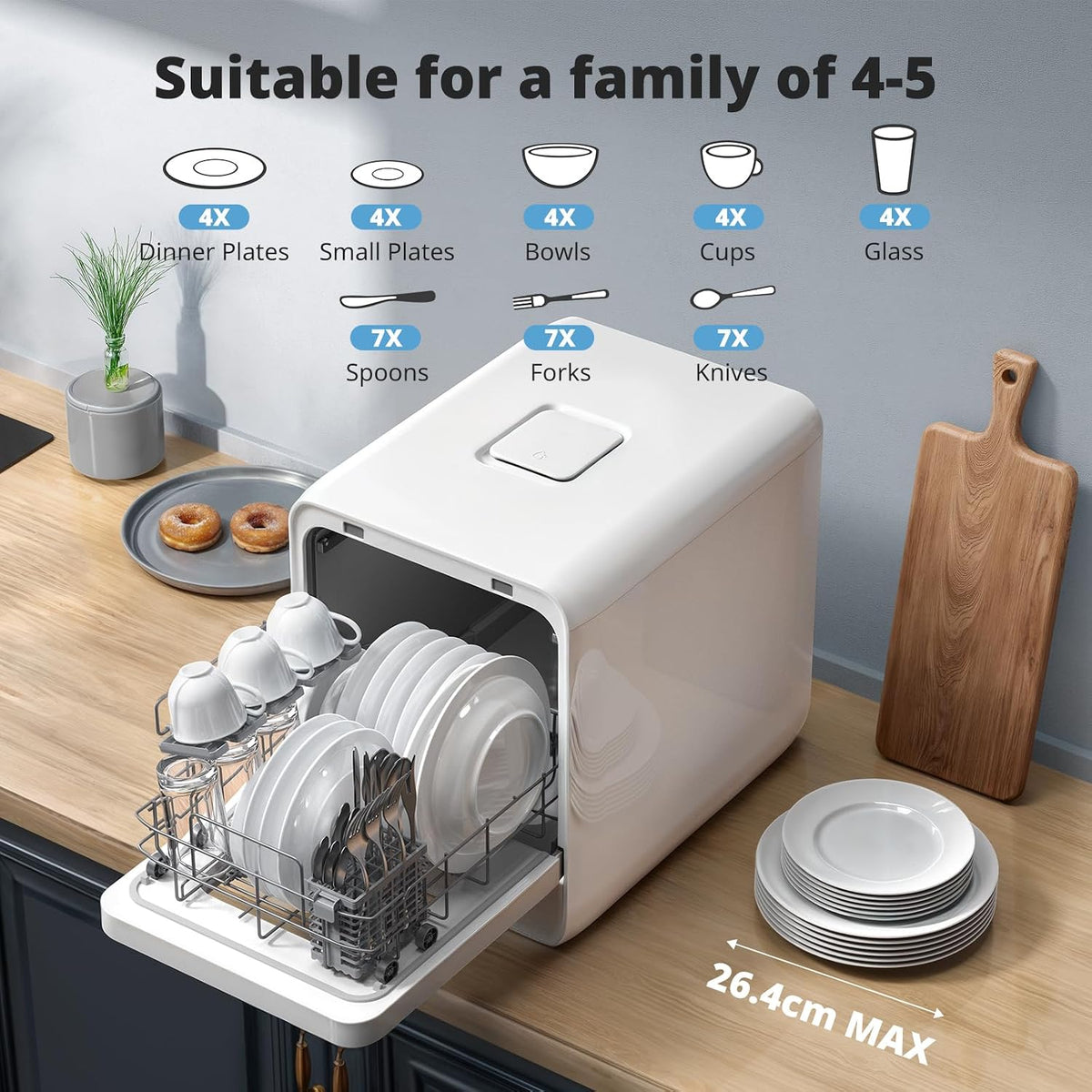 Portable Countertop Dishwasher 5.3 Qt Tank 9 Programs 14.6in Narrow White