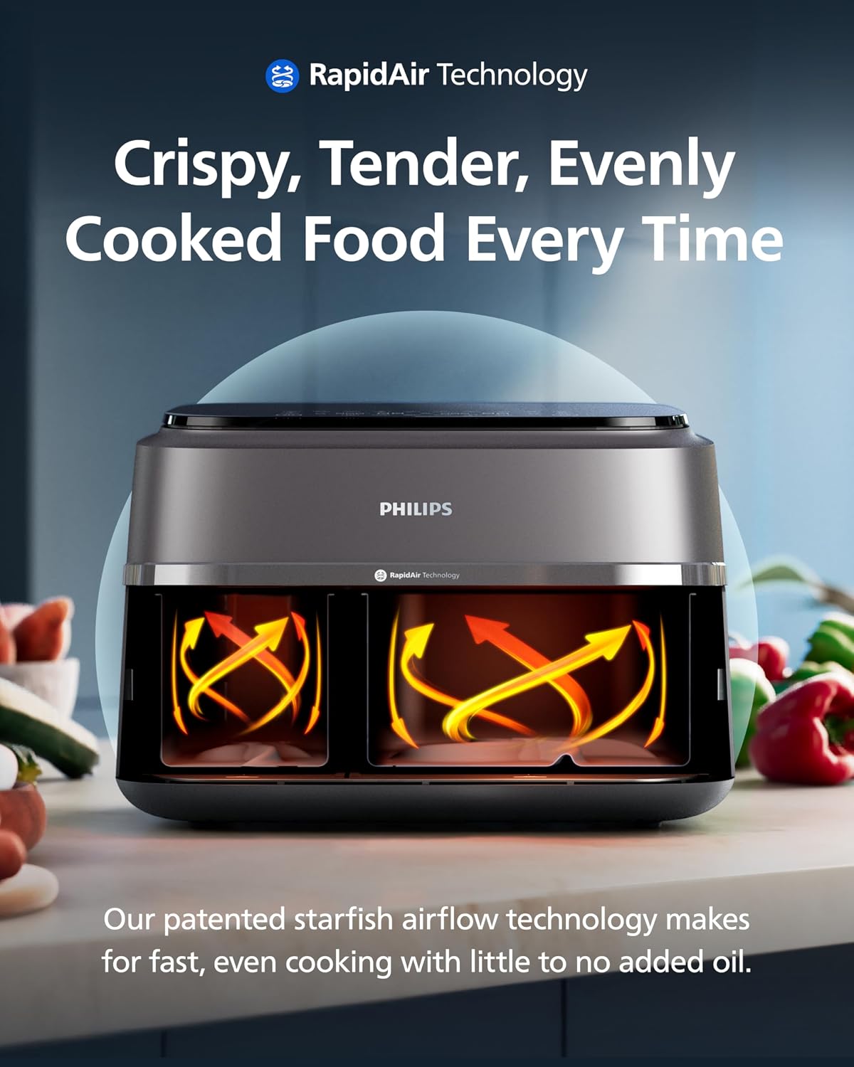 Dual Air Fryer 9.5 Qt 2750W 13 Presets Digital Touchscreen Black & Silver