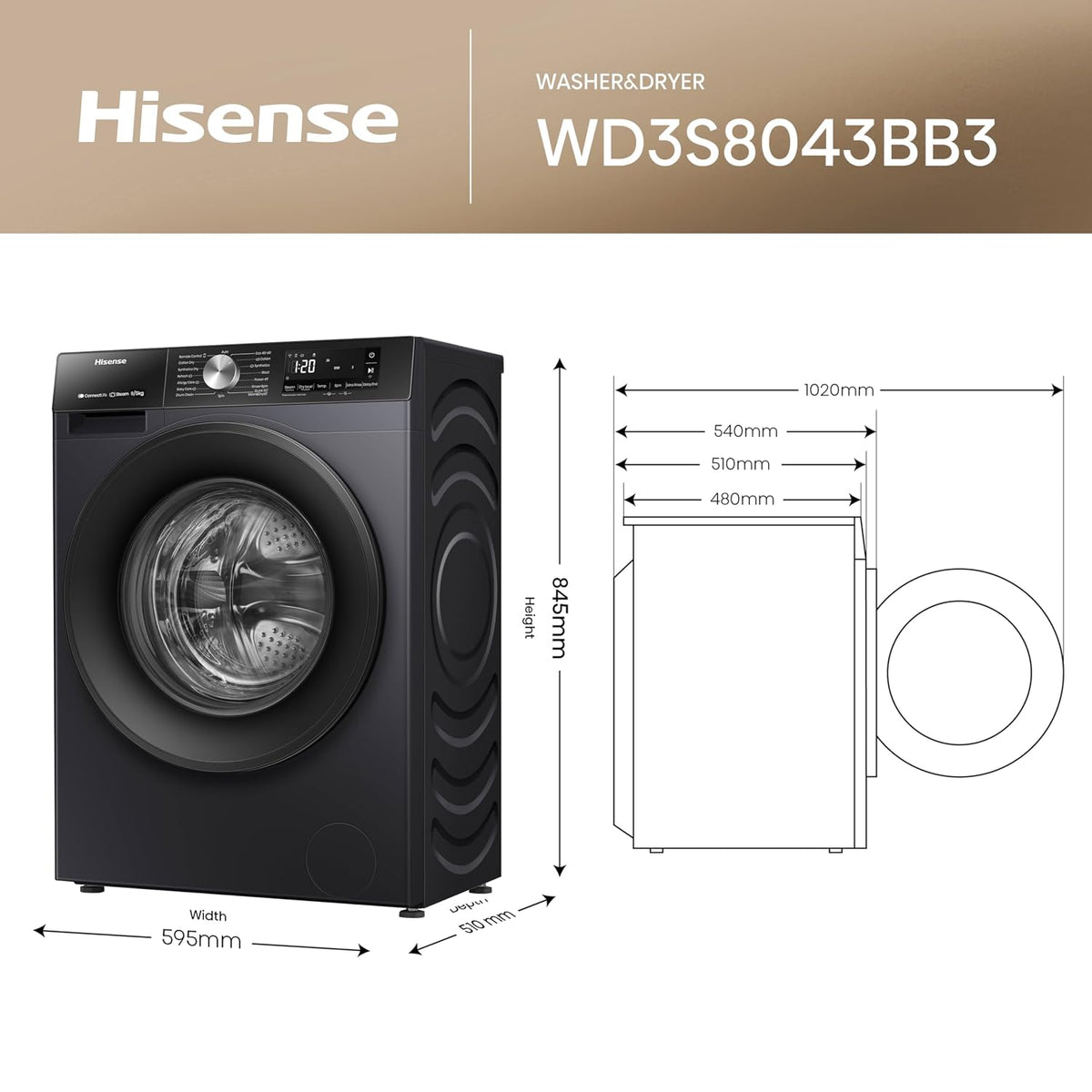 Freestanding Washer Dryer 17.6lb Wash 11lb Dry 1400Rpm Black