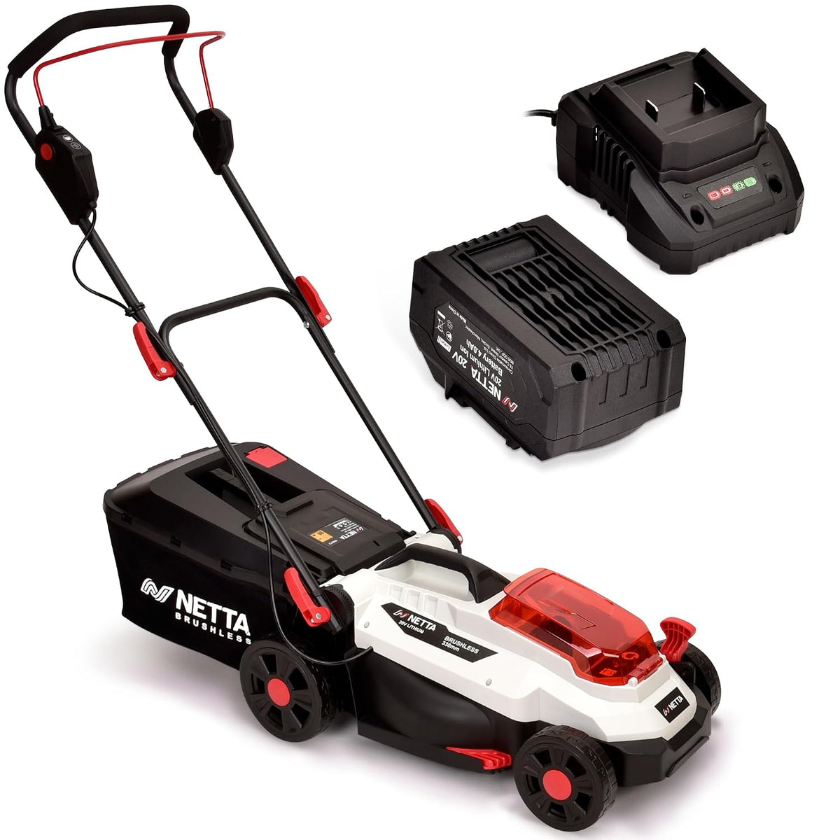 Cordless Lawn Mower 13in 20V 4.0Ah Brushless Motor White