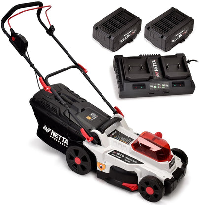 Cordless Lawn Mower 14.6in 40V 2x4.0Ah Batteries 6 Heights 9.2 Gal
