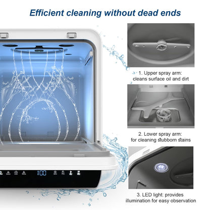 Portable Countertop Dishwasher 7 Programs 5.1 Qt Tank 3 Place Settings Black