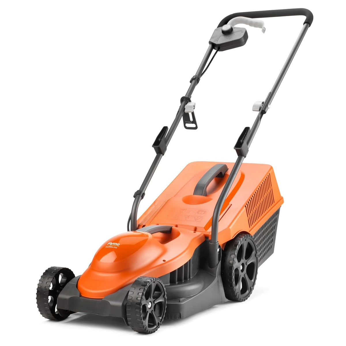 Corded Wheeled Lawn Mower 12.6in 1300W 7.9 Gal Grass Box Orange Gray